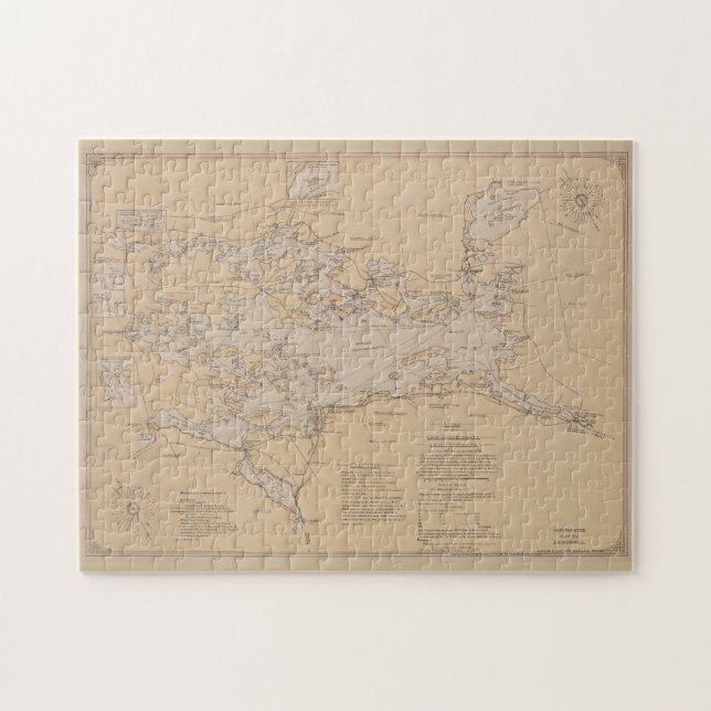 Vintage Map of Lake Winnipesaukee (1907) Jigsaw Puzzle (Horizontal)