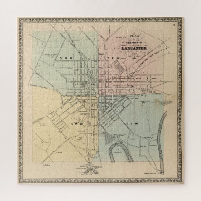 Vintage Map of Lancaster PA (1864) Jigsaw Puzzle (Vertical)