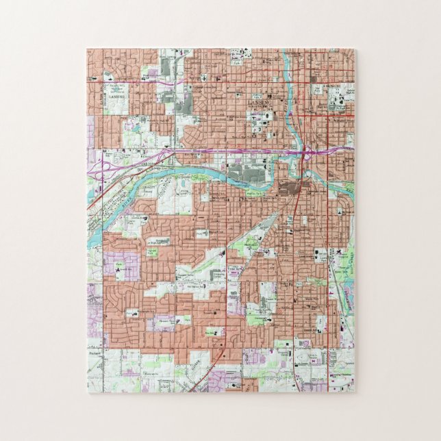 Vintage Map of Lansing Michigan (1965) Jigsaw Puzzle (Vertical)