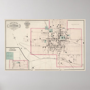Vintage Map of Leesburg Virginia (1878) Poster