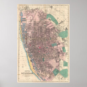 Vintage Map of Liverpool England (1890) Poster