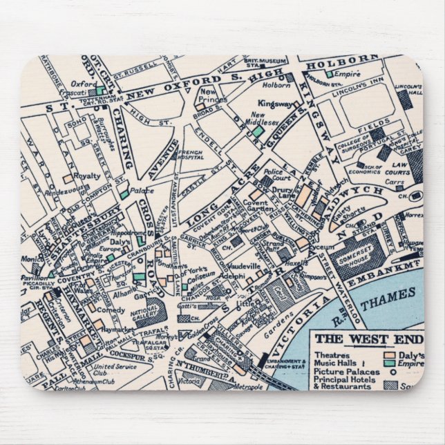 Vintage Map of Lodon England -West End Mouse Pad (Front)