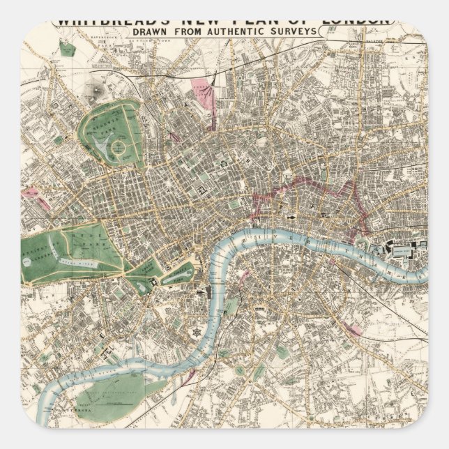Vintage Map of London England (1853) Square Sticker (Front)