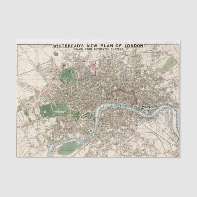 Vintage Map of London England (1853) Tissue Paper (Front)