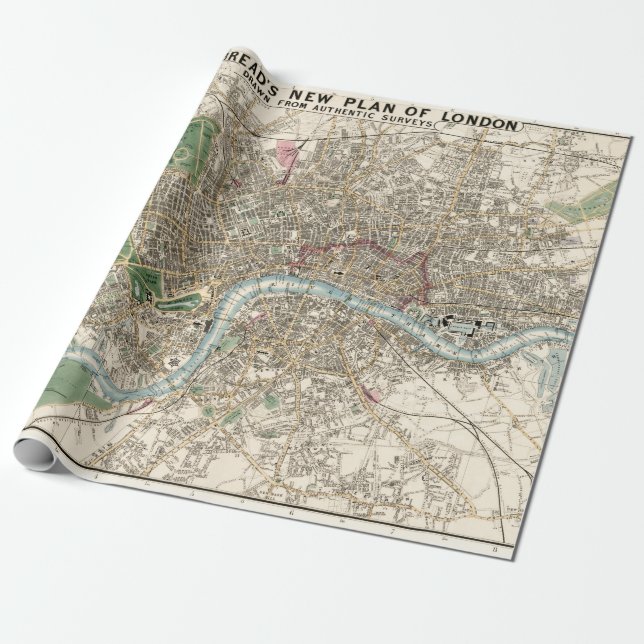 Vintage Map of London England (1853) Wrapping Paper (Unrolled)