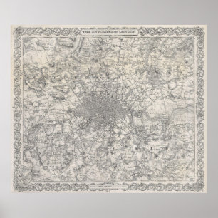 Vintage Map of London England (1855) Poster
