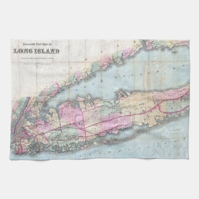Vintage Map of Long Island (1880) Kitchen Towel (Horizontal)