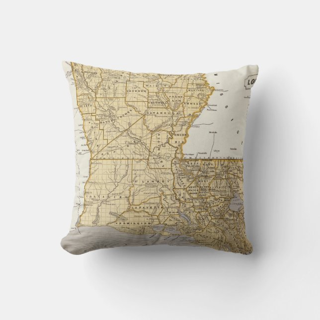 Vintage Map of Louisiana (1845) Throw Pillow (Front)
