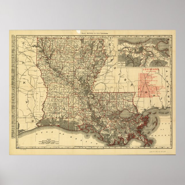 Vintage Map of Louisiana (1896) Poster (Front)