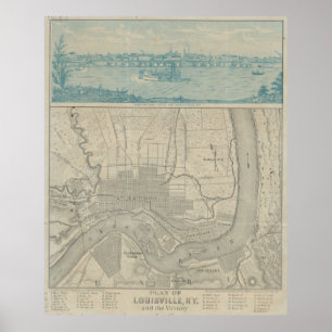 Vintage Map of Louisville KY (1870) Poster