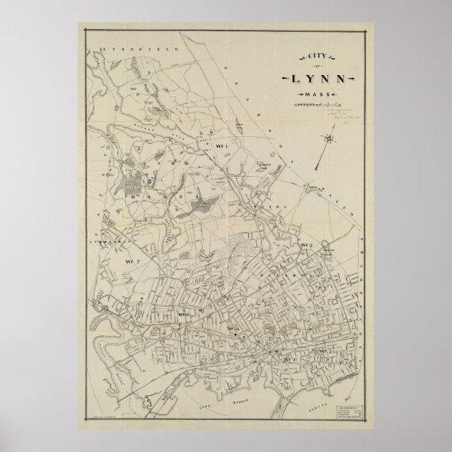 Vintage Map of Lynn MA (1905) Poster (Front)