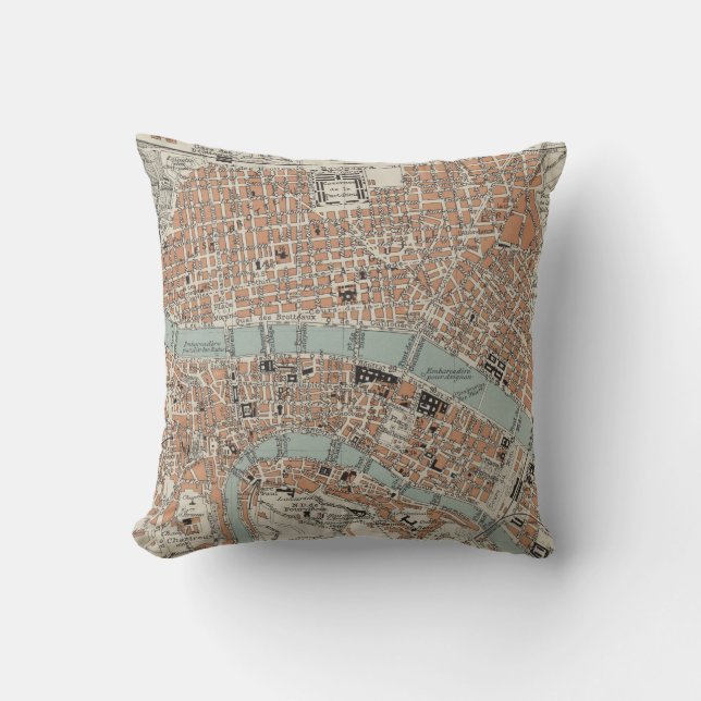 Vintage Map of Lyon France (1888) Throw Pillow (Front)
