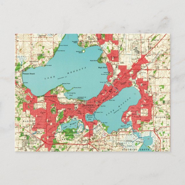 Vintage Map of Madison Wisconsin (1959) Postcard (Front)