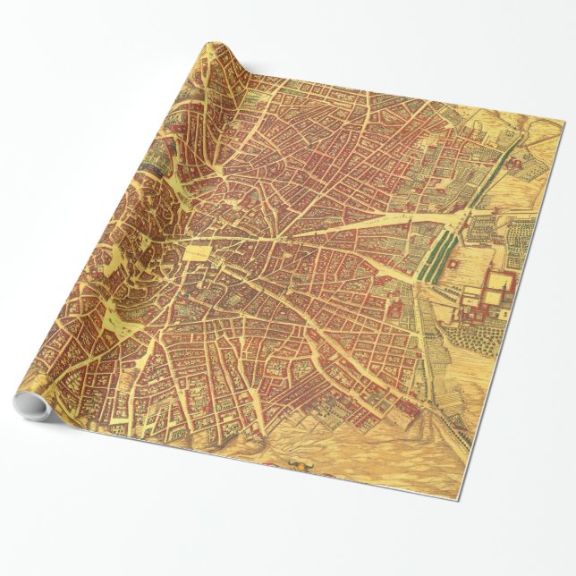 Vintage Map of Madrid Spain (1656) Wrapping Paper (Unrolled)
