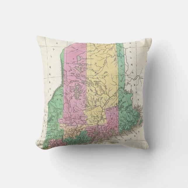 Vintage Map of Maine (1827) Throw Pillow (Front)