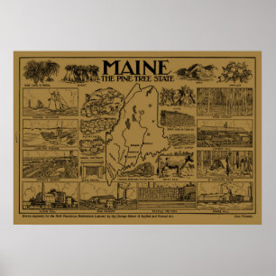 Vintage Map of Maine (1912) - Tan Poster