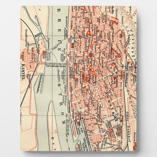 Vintage Map of Mainz Germany (1905) Plaque (Front)