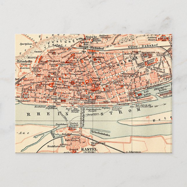 Vintage Map of Mainz Germany (1905) Postcard (Front)