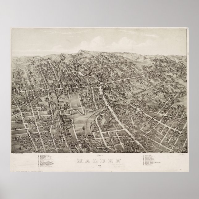 Vintage Map of Malden Massachusetts (1881) Poster (Front)