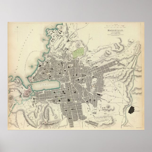 Vintage Map of Marseille France (1840) Poster (Front)