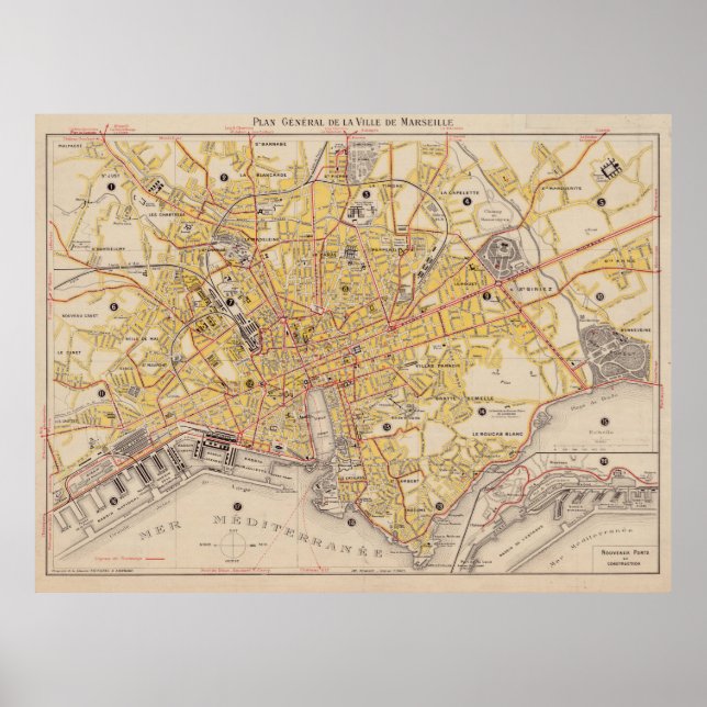 Vintage Map of Marseille France (1917) Poster (Front)
