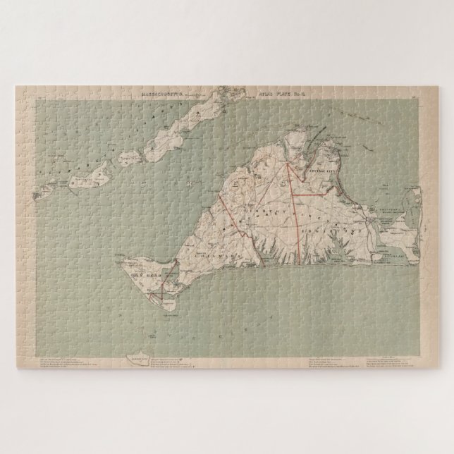 Vintage Map of Martha's Vineyard (1891) Jigsaw Puzzle (Horizontal)