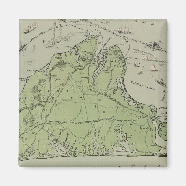 Vintage Map of Marthas Vineyard (1913) Magnet (Front)