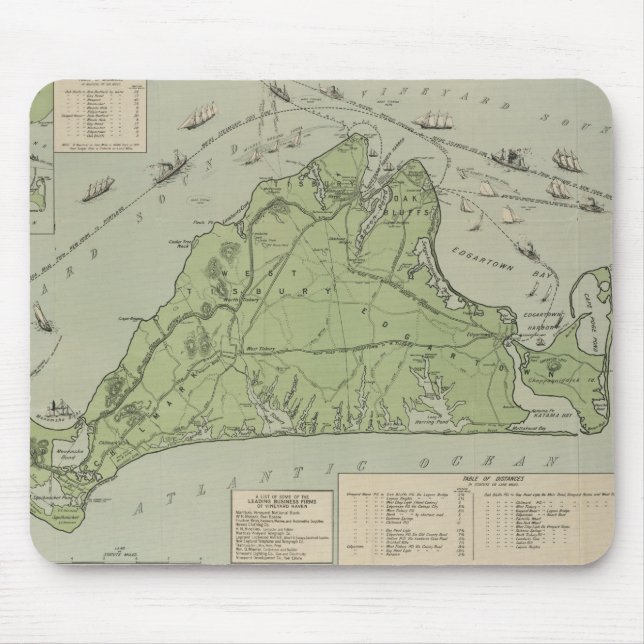 Vintage Map of Marthas Vineyard (1913) Mouse Pad (Front)