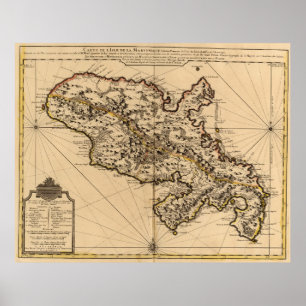 Vintage Map of Martinique Island (1742) 2 Poster