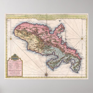 Vintage Map of Martinique Island (1742) Poster