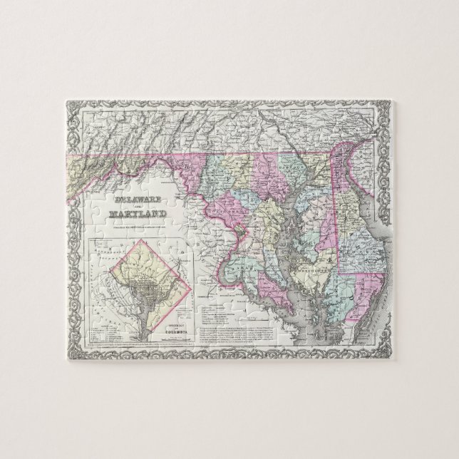 Vintage Map of Maryland (1855) Jigsaw Puzzle (Horizontal)
