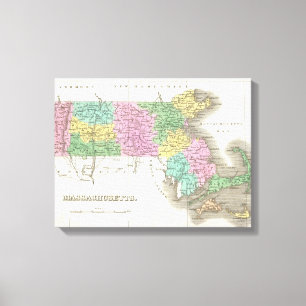 Vintage Map of Massachusetts (1827) Canvas Print