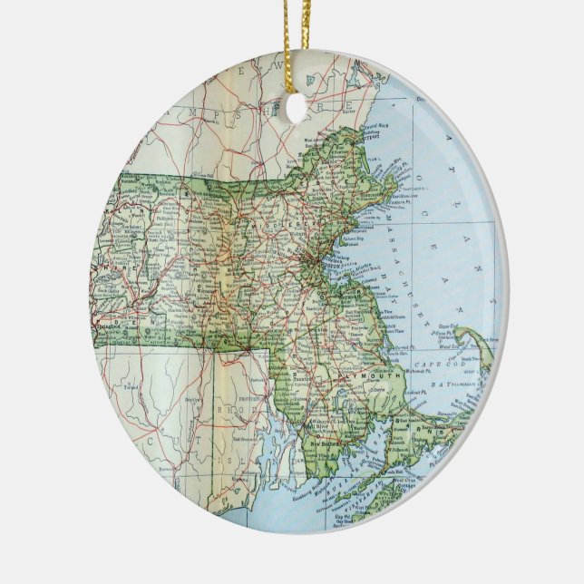 Vintage Map of Massachusetts (1905) Ceramic Ornament (Left)