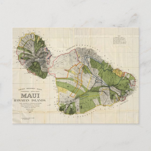 Vintage Map of Maui Island (1906) Postcard (Front)