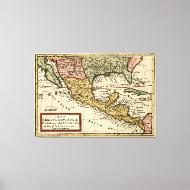 Vintage Map of Mexico (1708) Canvas Print (Front)