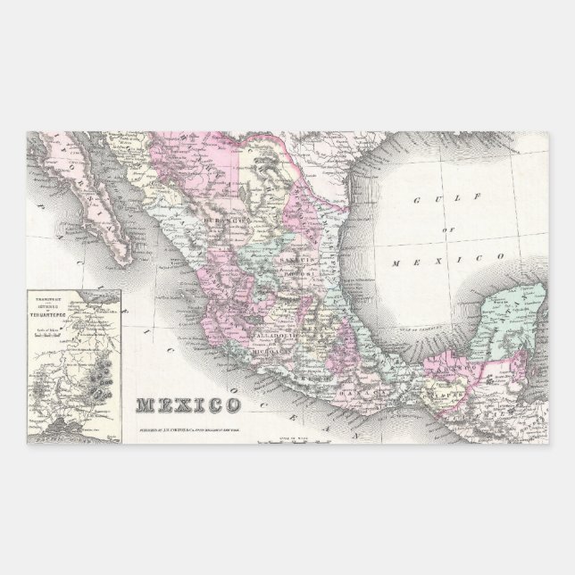 Vintage Map of Mexico (1855) Sticker (Front)
