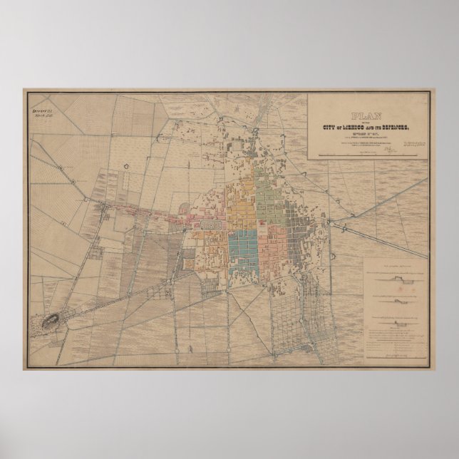 Vintage Map of Mexico City (1847) Poster (Front)