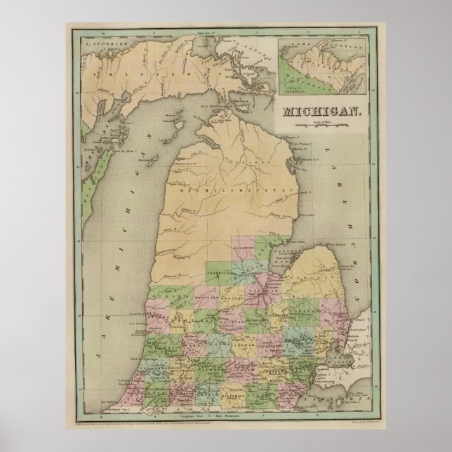 Vintage Map of Michigan (1838) Poster (Front)