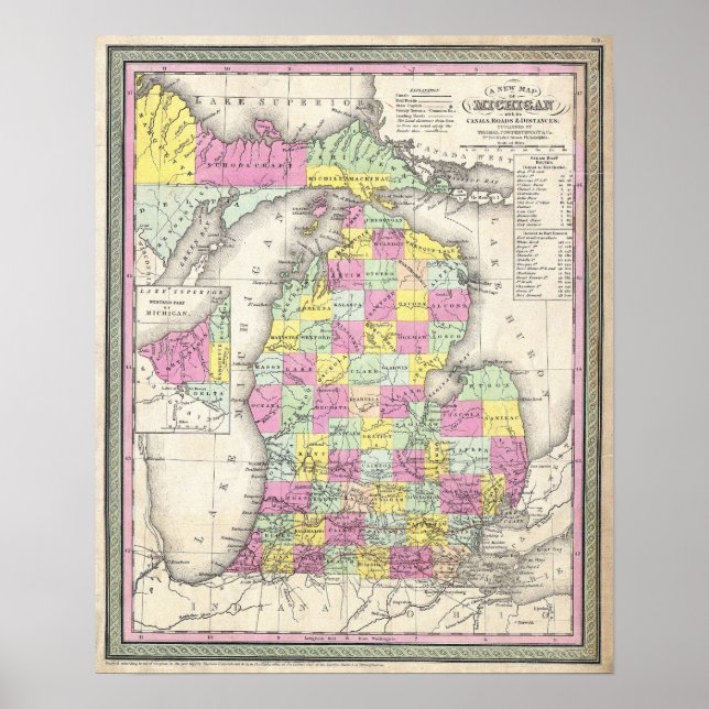 Vintage Map of Michigan, 1853 Poster (Front)