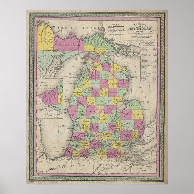 Vintage Map of Michigan (1853) Poster (Front)
