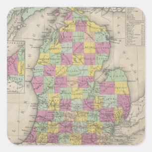 Vintage Map of Michigan (1853) Square Sticker