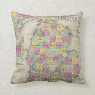 Vintage Map of Michigan (1853) Throw Pillow