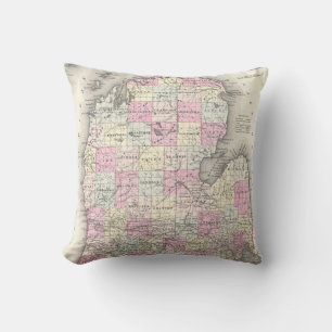 Vintage Map of Michigan (1855) Throw Pillow
