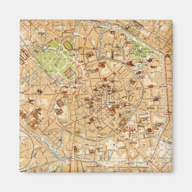 Vintage Map of Milan Italy (1914) Magnet (Front)