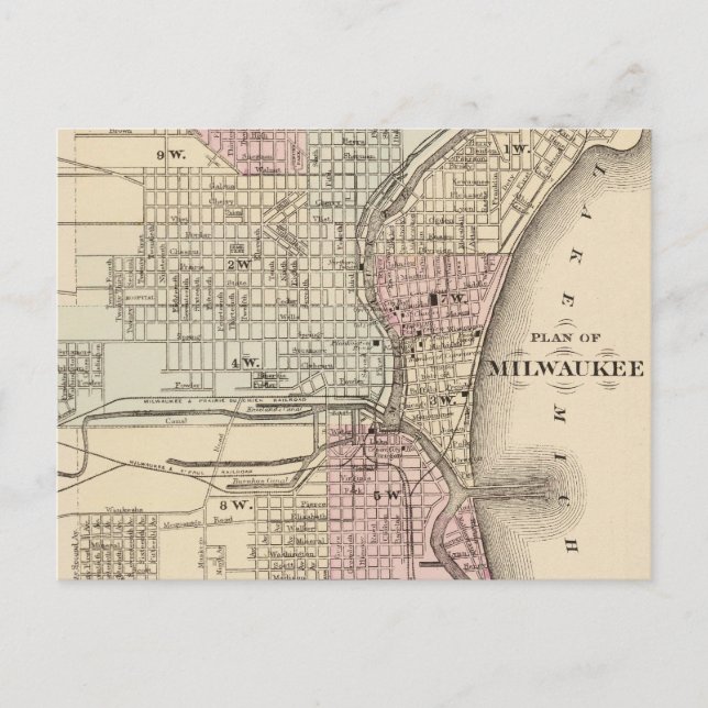 Vintage Map of Milwaukee (1880) Postcard (Front)