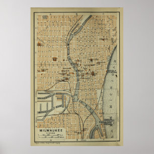 Vintage Map of Milwaukee WI (1904) Poster