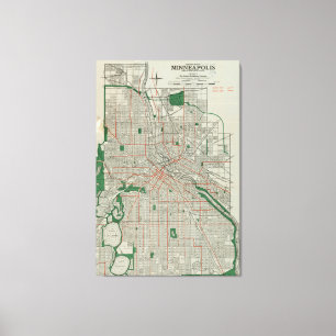 Vintage Map of Minneapolis Minnesota (1921) Canvas Print