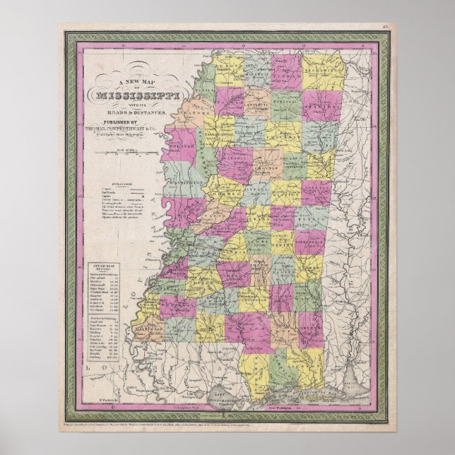 Vintage Map of Mississippi, 1853 Poster (Front)
