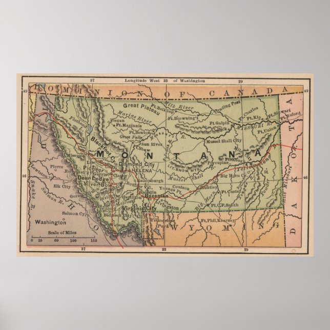 Vintage Map of Montana (1885) Poster (Front)