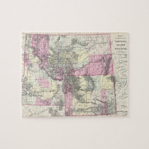 Vintage Map of Montana, Wyoming and Idaho (1884) Jigsaw Puzzle